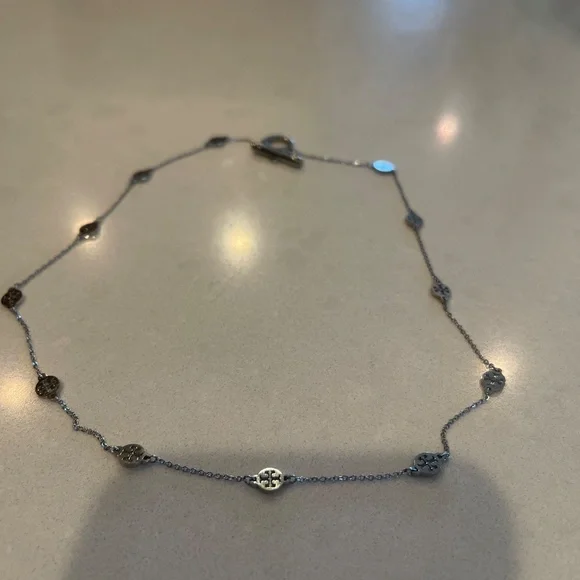 Tory Burch Miller Medallion Station Logo Silver Necklace - Picture 5 of 7